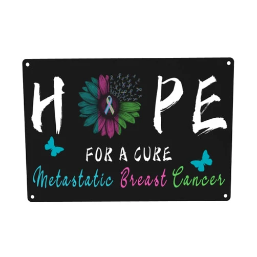 SwpWab Hope for A Cure Metastatic Breast Cancer Awareness Flower Clearly Visible Metal Information Signage 12x8in