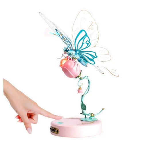 RoWood 3D Puzzles for Adults,Mechanical Butterfly Puzzle for Adults,Species Model Kit,Electric Building Toy Kit,DIY Creative Craft Gifts for Adults,Unique Office&Home Decor (Pink)