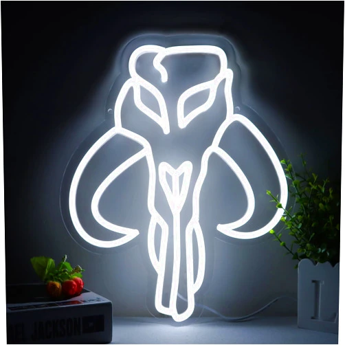 Pinlangdou LED Mythosaur Skull Neon Sign Mandalorians Neon Sign USB Power Bounty Hunter Mythosaur Skull Wall Decor for Game Room Bedroom Living Room Birthday Party Best Gifts for Fans Friend