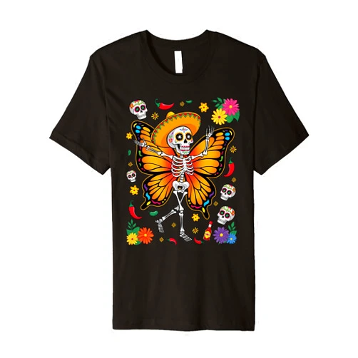 Day of the Dead Sugar Skull Skeleton Butterfly Mat Day of the Dead Sugar Skull Skeleton Butterfly Halloween Premium T-Shirt