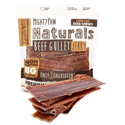 Mighty Paw Naturals Beef Gullet Jerky for Dogs | 100% Natural Beef Gullet Sticks for Dogs, Beef Jerky for Dogs, Dog Beef Jerky Treats | High Protein, Low Fat | Made in USA | 14oz