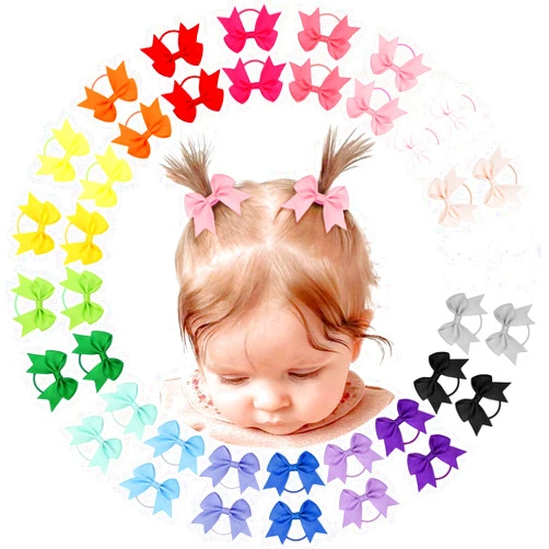 OAOLEER 40PCS 2 Inches Baby Hair Ties, OAOLEER Toddler Hair Ties with Bows, Elastic Ponytail Holders Mini Small Hair Ties For Baby Girls Infants Hair Accessories (Baby Hair Ties-B, 2 Inch)
