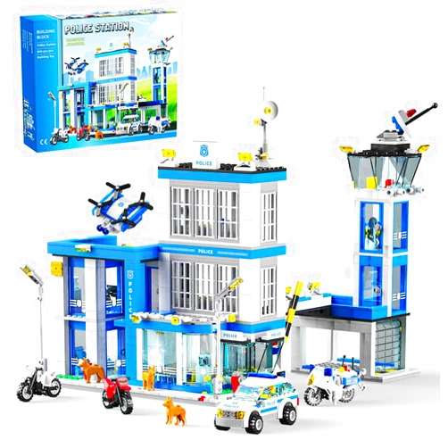 RiceBlock 833pcs City Police Station Building Sets, City Police Sets Toy Building Bricks Kit, Learning Roleplay STEM Police Toys Birthday for Kids Boys Aged 6-12