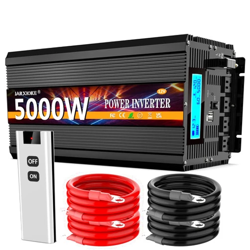 JARXIOKE 5000 Watt Power Inverter 12V DC to 110V 120V Converter for Family RV Off Grid Solar System Car with Type-C Ports 3 AC Power Outlets Dual USB Ports LCD Display Wireless Remote Control