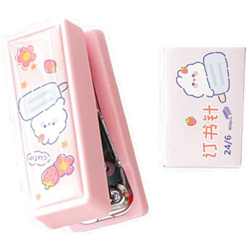 ZhangyiHot 1 Set Pink Mini Stapler with No.12 Staples, Cute Rabbit Pattern Desktop Stapler,Exquisite Bookbinding Machine,Staple Remover for Paper Clips Staplers for Office School Home Manual Staplers