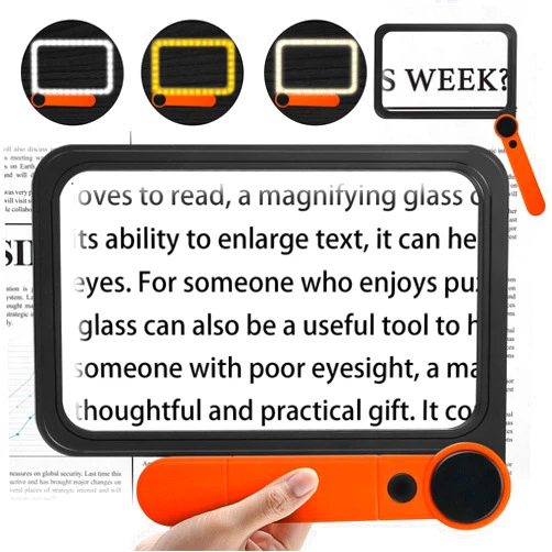 NZQXJXZ 8.1''x5.3' Large 6X Magnifying Glass for Reading Full Book Page Magnifying Glass with 74 LEDs Light(3 Modes) Folding Handheld Lighted Magnifier Gift for Seniors Low Eyesight Reading