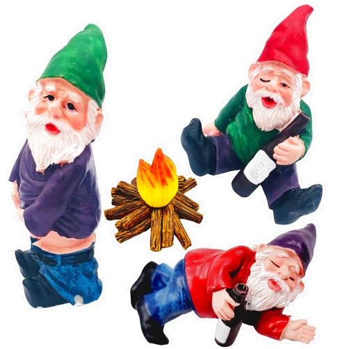 Visen 4pcs Miniature Gnome Fairy Garden,Collectible Garden Gnome with Fire Set,Garden Accessories Ornaments Decorations,Mini Landscape Gnome Statue for Outdoor/House Decor Gift