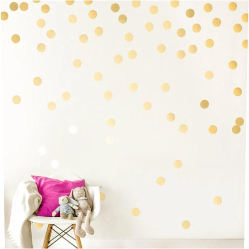 Decals for the Wall Easy Peel + Stick Gold Wall Decal Dots - 2 Inch (200 Decals) - Safe on Walls & Paint - Metallic Vinyl Polka Dot Decor - Round Circle Art Glitter Stickers - Large Paper Sheet Baby Nursery Room Set