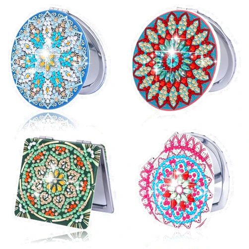 HXYQMMY 4Pcs Diamond Painting Compact Mirror Kits - DIY Pocket Mirror with Mandala Diamond Painting Cover Portable Folding Mini Makeup Mirror Diamond Art Crafts Kits for Women Gifts