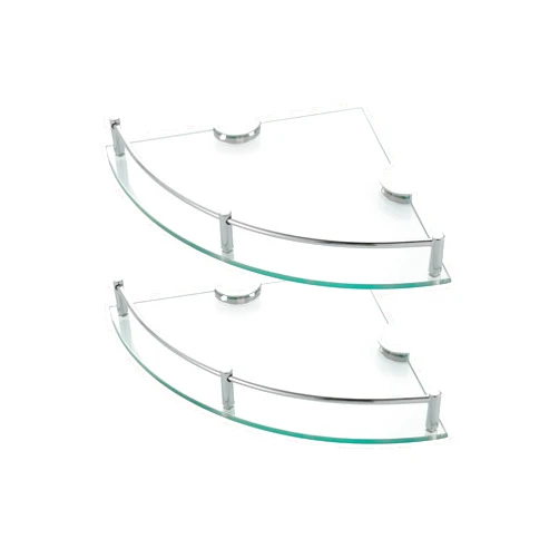 Paradmas 2 Pack Corner Shower Shelf - Tempered Glass Shower Caddy with Rails, Wall Mounted Bathroom Organizer, 24cmx24cmx6mm, Silver