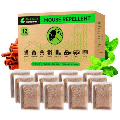 Petnovate Natural Mouse Repellent Pouches (12-Pack) – Peppermint & Cinnamon Oil Rodent Deterrent – Plant-Based Mice Control for Indoor Use, Cars, RVs, Garages, and Pantries – Lasting Scent Barrier (12)