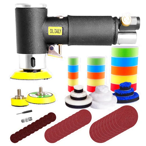 ROIKETU 56pcs 1/2/3inch Mini Air Sander,Random Orbital Air Sander Kit,Mini Pneumatic Sander for auto sanding tools kits with 1/2/3inch Polishing Sponge & Wool Pads Sandpapers