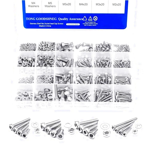 Generic Chougnar Hex Socket Head Cap Screw Set M2 M3 M4 M5 Stainless Steel Hexagon Flat Round Cap Head Screw Kit Assortment Homemade,Woodwork - (Color: Socket top)