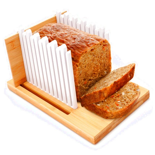 Finalery Heavy Duty Bamboo Bread Slicer for Homemade Bread | Adjustable Bread Cutter Guide for Sourdough Round, Bagels, Cakes | Cutting Board with Plastic Edges | Compact Design with Crumb Tray