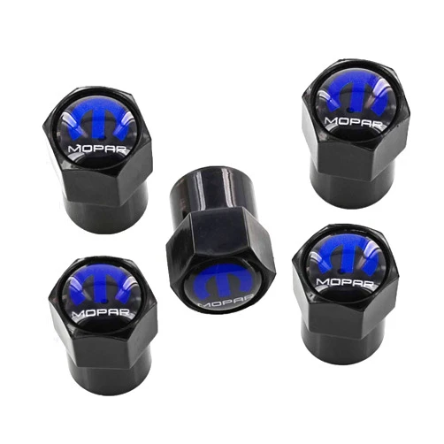 Chrysler License Frame Inc. Mopar Valve Stem Caps Black (Pack of 5)