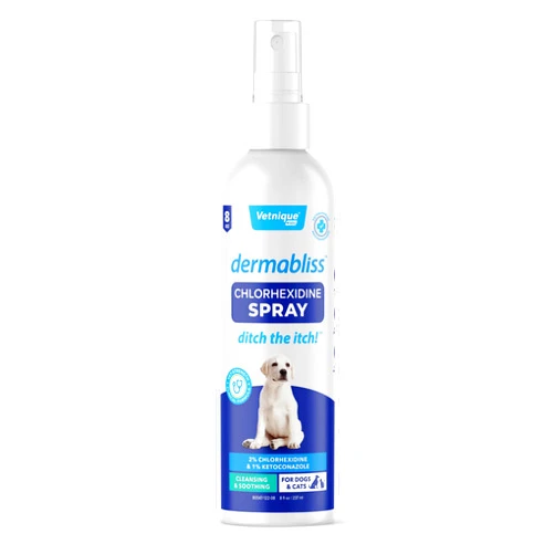 Vetnique Labs Dermabliss Medicated Chlorhexidine Antiseptic Skin Spray for Dogs & Cats, Supports Skin Infections and Irritations 8oz