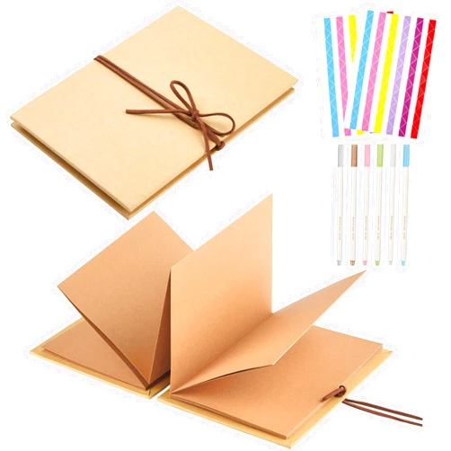Jutieuo Scrapbook Album 6x8 Inch Small Photo Album with DIY Accessories Set, Stretchable Folding Kraft Paper Memory Book for Wedding Anniversary Valentines Day (Brown)
