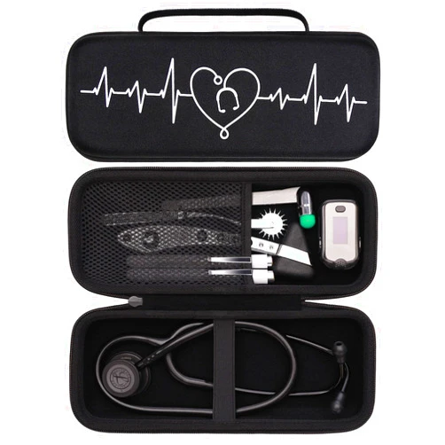 L LTGEM LTGEM Stethoscope Case for 3M Littmann Cardiology III,II,IV,3M Littmann Master Cardiology/MDF MDOne Stainless Steel Stethoscope Nurse Accessories and Medical Equipment (Black Outside+Black Inside)