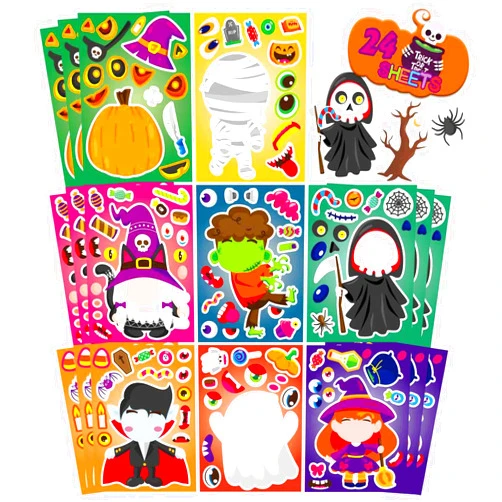 DUJAA 24 PCS Halloween Make-a-face Stickers Halloween Characters Stickers for Kids Make Your Own Halloween Stickers Halloween Crafts Halloween Party Favors Stickers Trick or Treat Party Game Activities