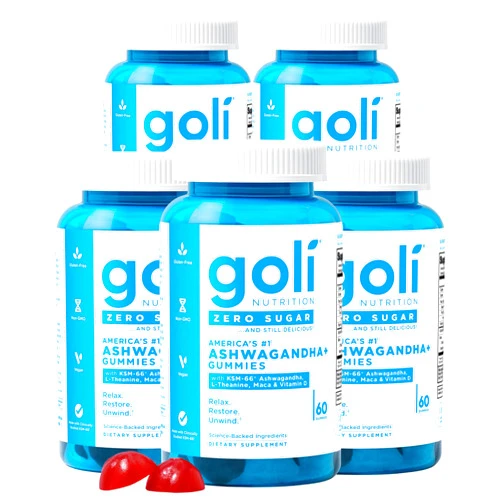 Goli Zero Sugar Ashwagandha Gummies, 60 Count Each (5 Pack, 300 Total) – with KSM-66, L-Theanine, Maca and Vitamin D - No Sugar Alcohols - Vegan, Keto-Friendly, Non-GMO