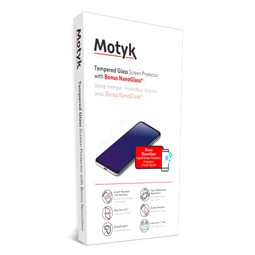Qmadix MOTYK Combo Pack Nano Liquid Screen Protector (All Phones) + Tempered Glass (iPhone 11 Pro, iPhone Xs, or iPhone X)
