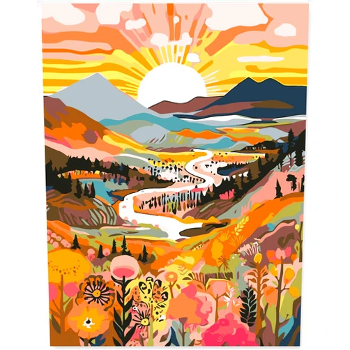 EFOTIML Paint by Numbers Kit for Adults Beginners & Kids Ages 8-12,1 Pack 16x20 inches Canva for Painting Kits for Adults in Colorful Box(Without Frame)- Sunrise Mountains and Rivers