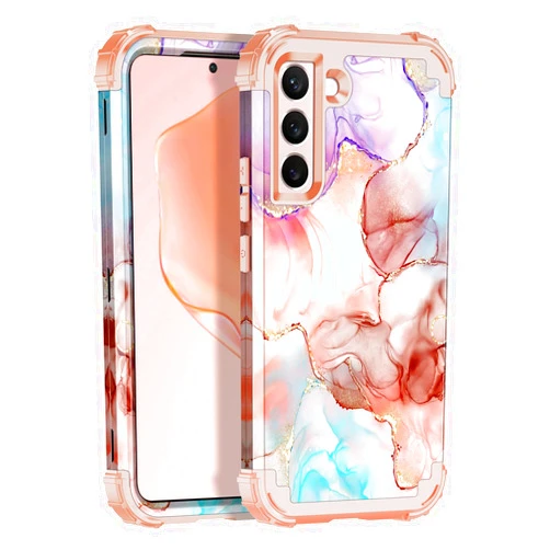 Casetego Compatible with Galaxy S22 5G Case,Floral Three Layer Heavy Duty Sturdy Shockproof Full Body Protective Cover Case for Samsung Galaxy S22 5G,C-Rose Gold