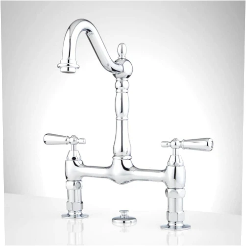 Signature Hardware 215493 Bridge Bathroom Faucet with Lever Handles and Pop-Up Drain Assembly