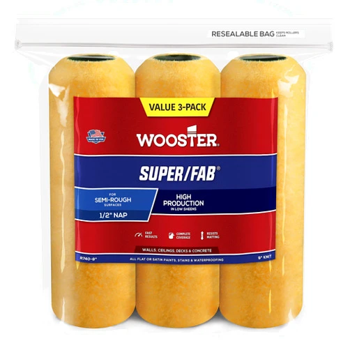 Wooster Brush R740-9 Super/Fab Roller, 1/2-Inch Nap, 3-Pack, 9-Inch