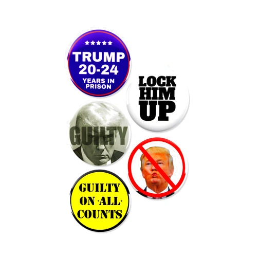 WACKYBUTTONS.COM YOUR SOURCE FOR QUALITY BUTTONS 5 Pack - Guilty On All 34 Counts Donald Trump Conviction 2024 Political Pinback Buttons - 2.25 inch