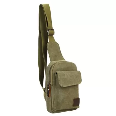 XGOPTS Water Resistant Canvas Sling Bag Multipurpose Crossbody Shoulder Chest Bag One Strap Small Backpack Sidewall Slings Daypack Army Green