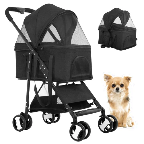 BestPet Premium 3-in-1 Multifunction Folding Jogger Stroller with Detachable Carrier for Medium Small Dogs Cats Pet Travel, Lightweight, Black
