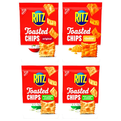 RITZ Toasted Chips Variety Pack,Cheddar, Sour Cream and Onion, and Original Crackers, Party Snacks, Bulk Snacks, 4 Bags