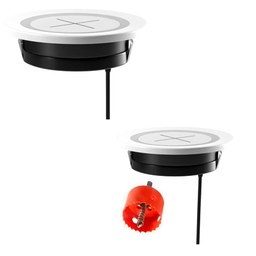 JE Make IT Simple Wireless Charger with Desk Grommet with 60mm Hole Saw Drill Bit, JE Make IT Simple 15W Max Power Wireless Charging Pad Station, for iPhone, Samsung, Airpods and All Wireless Charging Phone (White)