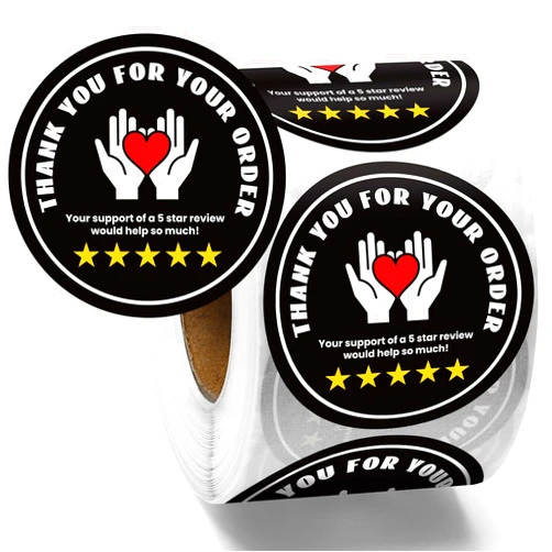 Fulmoon 500 Pcs 2 Inch Thank You for Your Order Stickers 5 Star Review Delivery Labels Freshness Delivery Driver Accessories Food Delivery Tamper 5 Star Rating Reminder for Shopper Grocery Takeout
