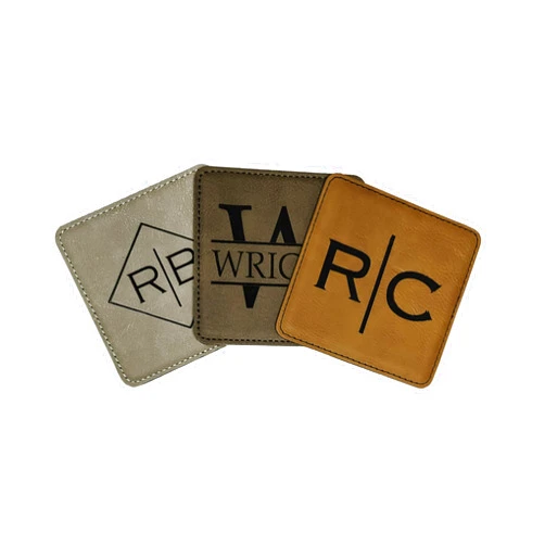 Signa Glassware Personalized Monogram Leatherette Coasters Set of 6, Gift Idea for Him, Great Gift for Birthday or Housewarming, Wetbar Gift, Home Decor for Man Cave
