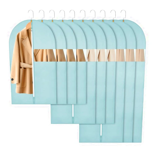SNHTLS Hanging Garment Bags Suit Bags(Set of 10) Dust Cover Breathable Dress Bag for Closet Clothes Storage or Travel- Blue 24''x40''x48''x55''