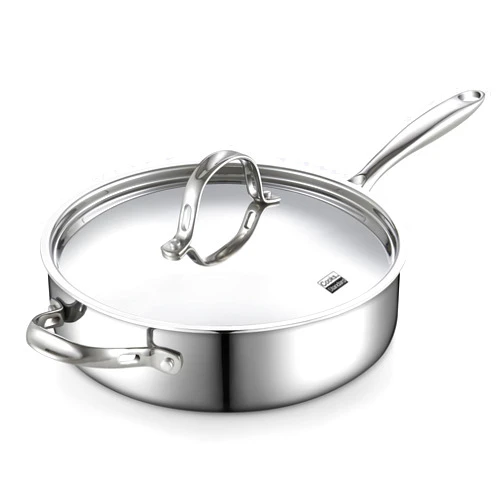 Cooks Standard Multi-Ply Clad Stainless Steel Saute Pan 10.5 Inch, 4 Quart Deep Frying Pan Skillet with Lid, Induction Cookware, Stay-Cool Handle