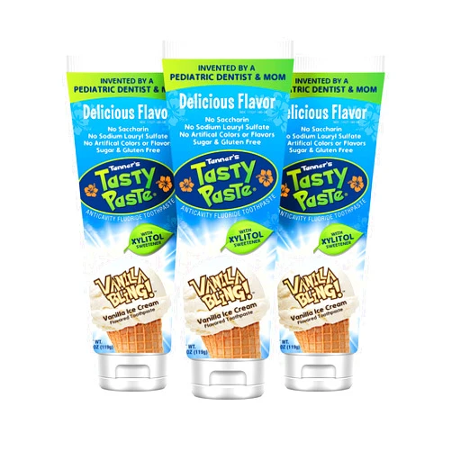Tanner's Tasty Paste Vanilla Bling - Anticavity Fluoride Children’s Toothpaste/Great Tasting, Safe, and Effective Vanilla Flavored Toothpaste for Kids (3-Pack)