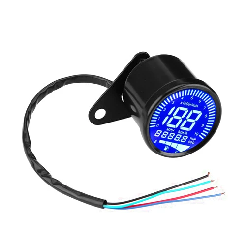 Keenso Digital Motorcycle Speedometer, Keenso 12V DC Universal Motorcycle Waterproof LED Backlight Digital Speedometer Tachometer Speed Gauge Oil Level Meter Voltmeter Voltage Black