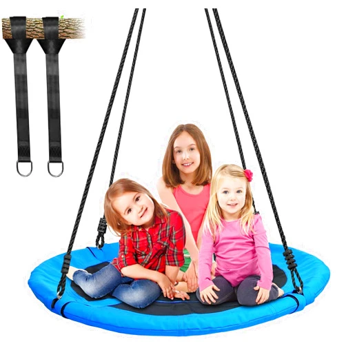Trekassy 700lb 40 Inch Saucer Tree Swing for Kids Adults 900D Oxford Waterproof with 2pcs Tree Hanging Straps, Steel Frame and Adjustable Ropes Blue