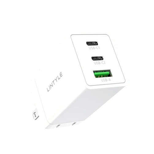 LINTYLE 65W GaN USB C Charger 3-Port Fast Charger Block Mini USB C USB A Charger Foldable Type-C Wall Charger 65W Multiport Power Adapter for iPhone iPad Pro Samsung S22 S21 MacBook Pro Air HP Laptop