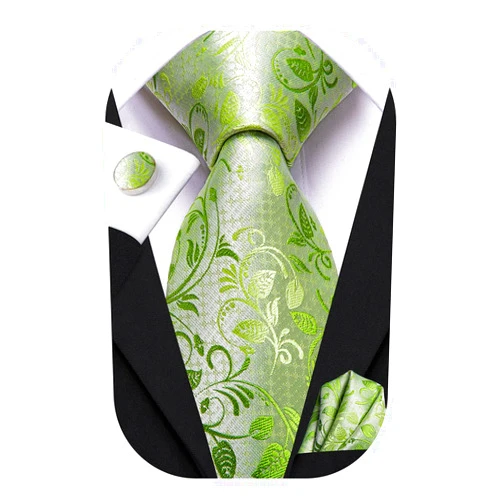Hi-Tie Silk Ties for Men Plaid Paisley Striped Necktie Pocket Square Cufflinks Set Formal Business