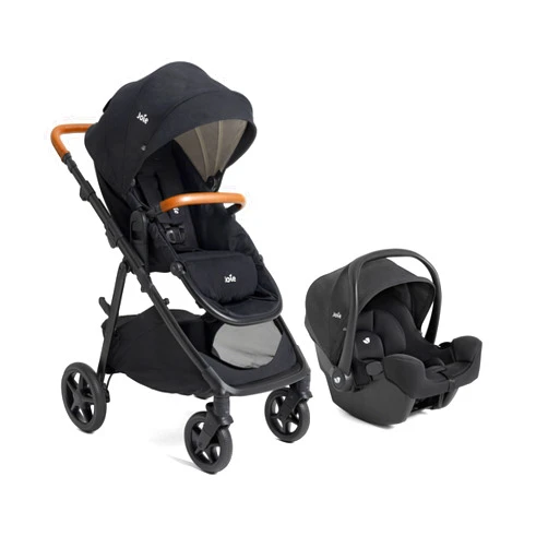 Joie™ Ginger™ and Rue™ Travel System – 4-in-1 Travel System with Lightweight Baby Car Seat and an Included Anti-Rebound Base for Easy Install and All-Terrain Stroller (Shale)