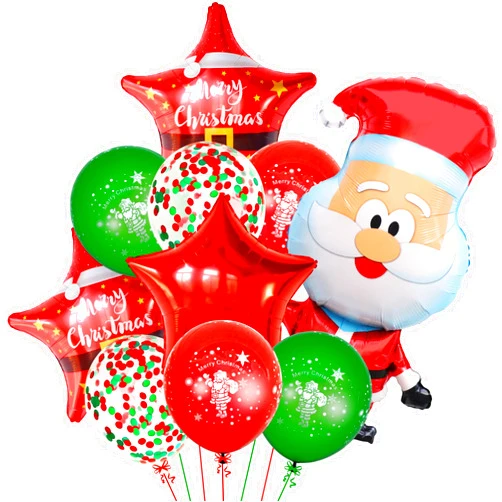 KatchOn, Santa Balloon with Star Balloons Set - 32 Inch, Pack of 10 | Santa Claus Balloon for Christmas Balloons Decorations | Star and Confetti Christmas Foil Balloons, Christmas Decorations Indoor