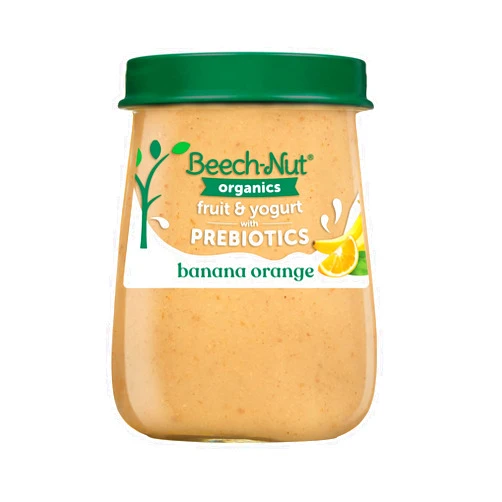 Beech-Nut Organic Fruit & Yogurt Baby Food Jars with Prebiotics, Organic Banana Orange & Yogurt Puree, Stage 2 Baby Food for Babies 6 Months and Up, Non-GMO, 4oz Glass Jars, 10ct