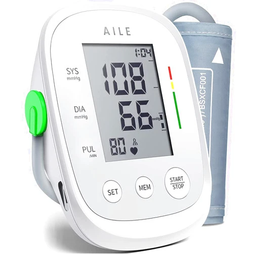 AILE Blood Pressure Monitor for Home use. Blood Pressure Machine with Heart Monitor Upper Arm Large Cuff 22-42cm 2 * 99 Memory (Light Gray)