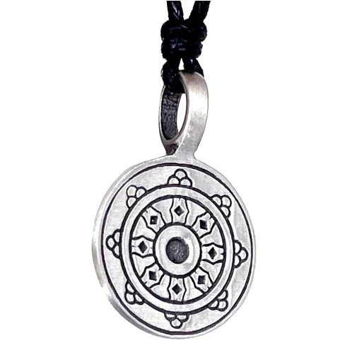Generic Dharma Wheel of Karma Buddha Buddhist Buddhism Hindu Hindi Hinduism Silver Pewter Men's Pendant Necklace Protection Amulet Wealth Fortune Lucky Charm Safe Travel Talisman w Black Adjustable Cord