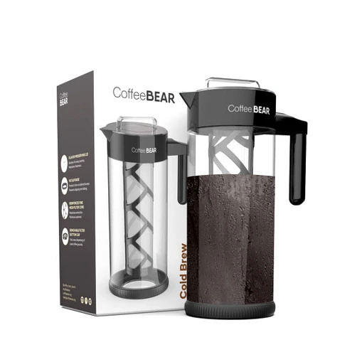COFFEE BEAR – Cold Brew Coffee Maker and Ice Tea Brewer, Borosilicate Glass Pitcher with Mesh Filter, 1.3L (44oz)