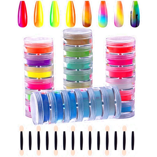 Duufin 24 Colors Nail Pigment Powder Colorful Fluorescent Powder Iridescent Glitter Pearlescent High-Gloss Halo Powder with 24pcs Eyeshadow Sticks for Nail Art, Body and Crafts